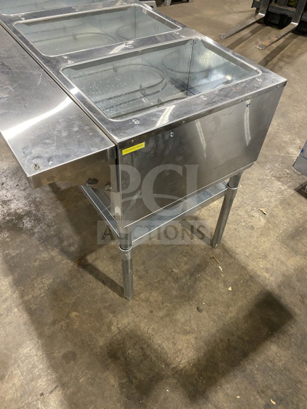 Adcraft stainless steel 3-pan steam table, model ST-120/3, new condition, with undershelf storage, on legs, 120V, 1 phase.