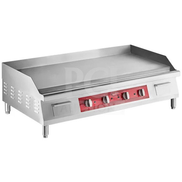 Avantco 48" stainless steel electric griddle, model 177EG48N, with back and side splash, new condition.