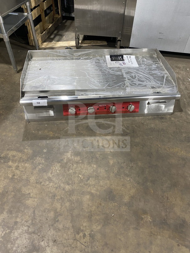 Avantco 48" stainless steel countertop griddle, model 177EG48N, brand new with back and side splash, 208/240V, 1 phase.