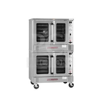 Brand new Southbend SilverStar SL-Series double stacked stainless steel convection oven, model SLES20SC, with casters and thermostatic controls.