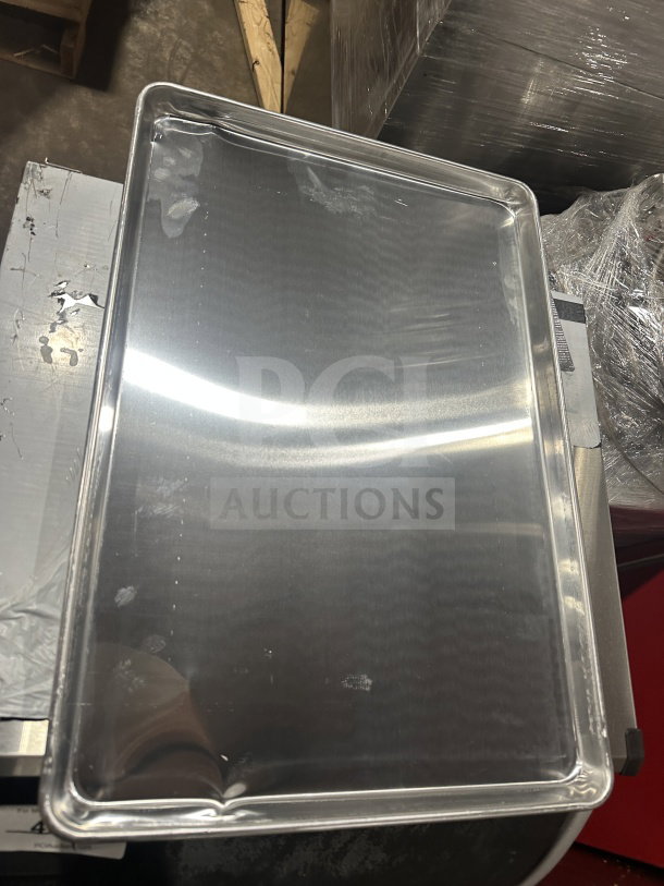 Winco ALXP2618H 18"x26" aluminum sheet pan, brand new, commercial full-size, model visible, pristine condition.