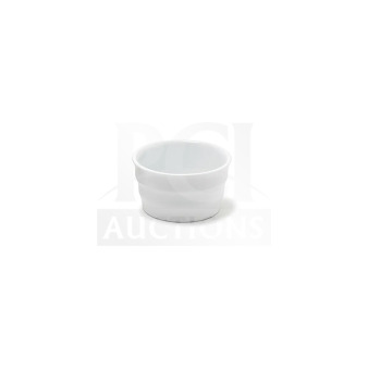 BRAND NEW Foh commercial white 3-oz ribbed cup/ramekin, set of 48, 12 per case, durable design for professional use.