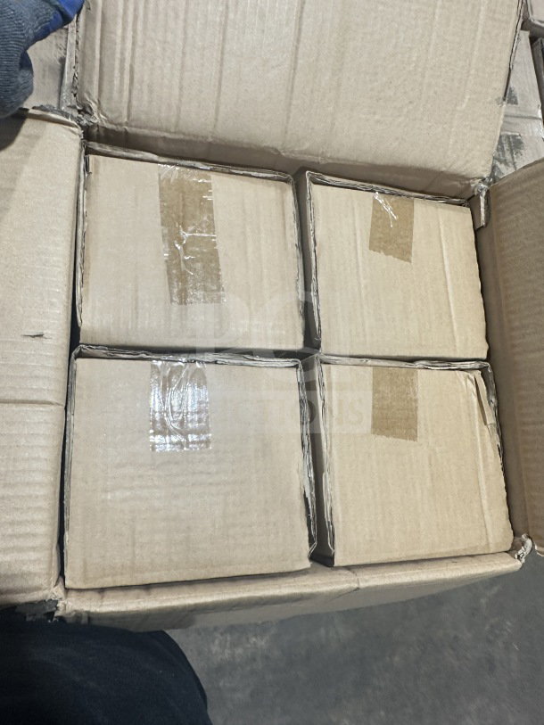 Box of Foh commercial white 3-oz ribbed cups, brand new, packed with 12 cups per case, boxes sealed with tape.