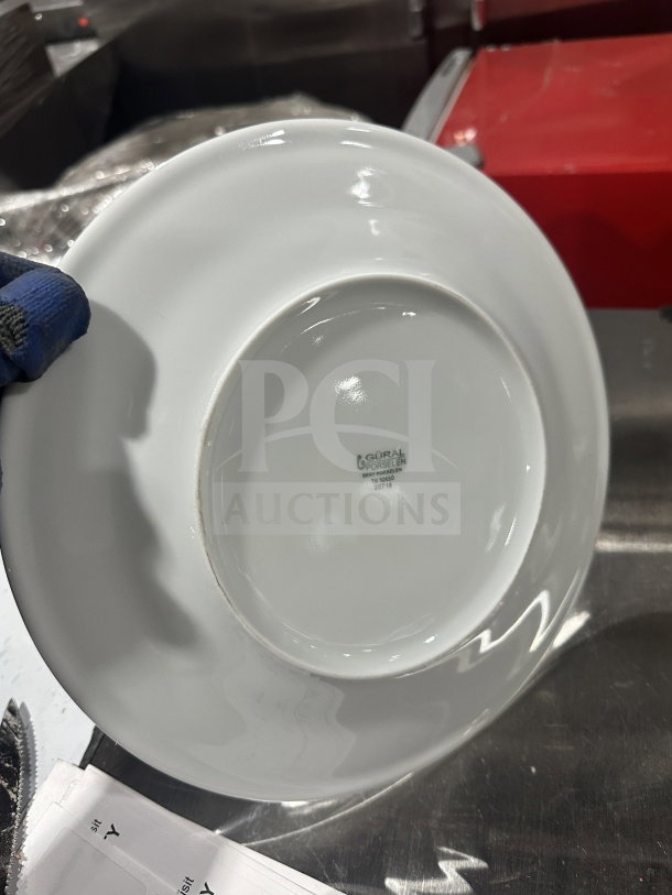 Turgla 11" white porcelain dinner plate, model D128DU00, with rolled edge and wide rim. Brand new condition.