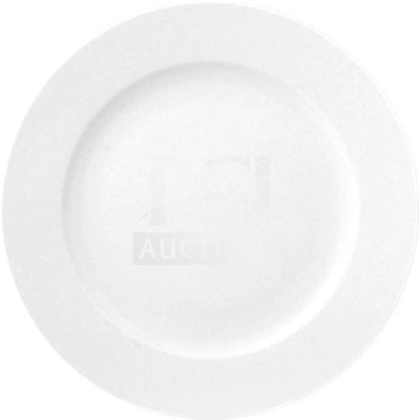 Gural Porselen 12.5" commercial round white porcelain plate with rolled edge and wide rim, model D132DU00. Brand new.