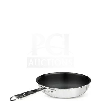 Brand new Pentole Agnelli commercial stainless steel non-stick fry pan, polished finish, ergonomic handle.