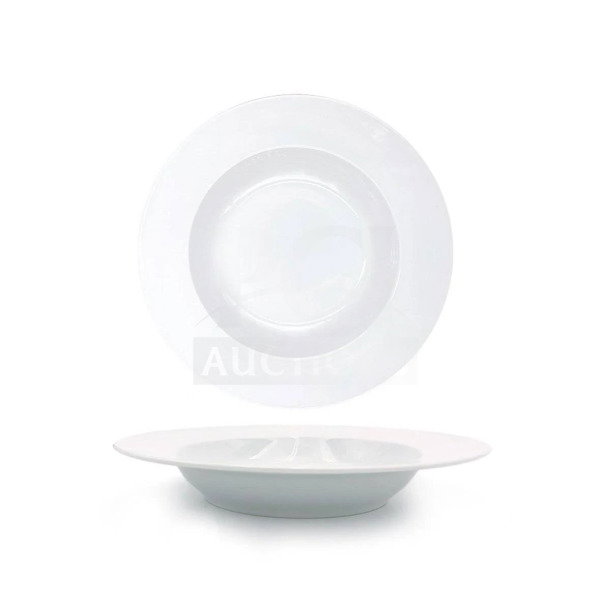 Brand new Turgla Deltra Series porcelain round white bowl, Model D123CK00, commercial-grade, pristine condition.