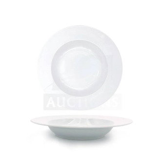 Brand new Turgla Deltra Series porcelain round white bowl, Model D123CK00, commercial-grade, pristine condition.