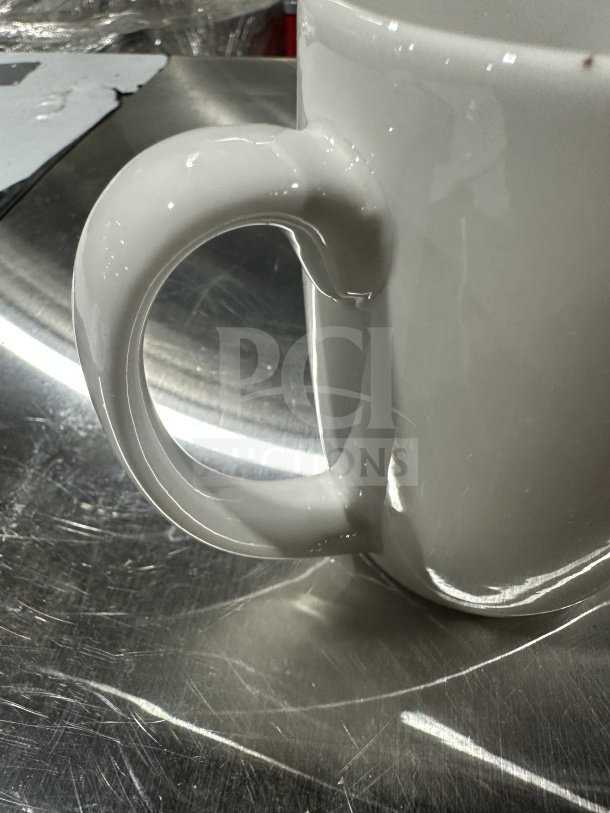 Brand new Iti CP8481 white porcelain mug, 12 oz. Commercial-grade, pristine condition, sold in boxes of 36.