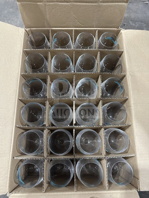 Brand new Chef & Sommelier 16 oz clear glass wine glasses, Model 46961, 24 per box, perfect condition.