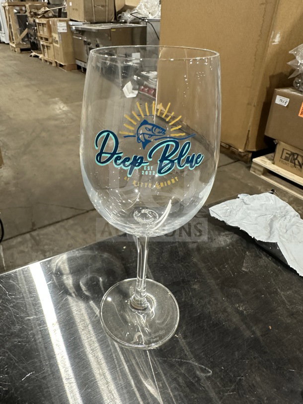Chef & Sommelier 16 oz tall wine glass, model 46961, clear glass with "Deep Blue" logo. Brand new condition.