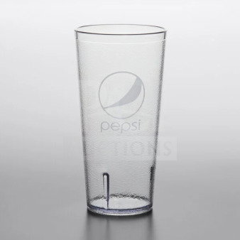 Brand new Pepsi 24 oz. clear pebbled tumbler, Model 66241CP. Logos visible. Two dozen per box.