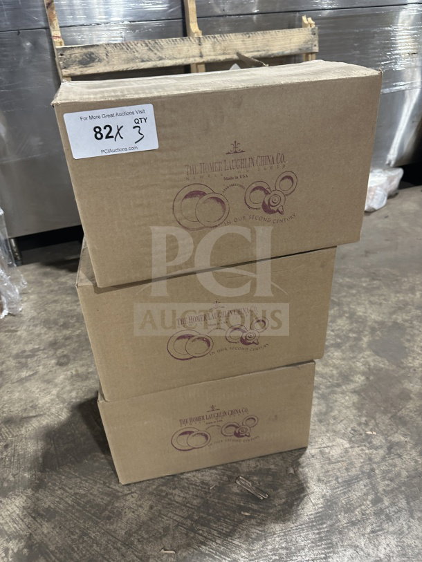 Boxes of Homer Laughlin Lyrica Series bouillon cups, model 6011639, 7.5oz, brand new. Each box contains 3 dozen cups.