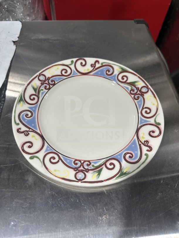 BRAND NEW Tuxon 9" Round Vitrified China Dinner Plate, Model RFA-090, ornate pattern, perfect condition.
