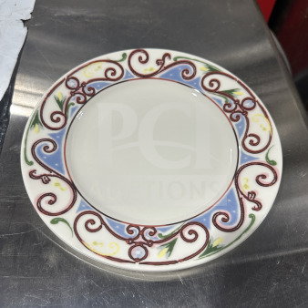 BRAND NEW Tuxon 9" Round Vitrified China Dinner Plate, Model RFA-090, ornate pattern, perfect condition.