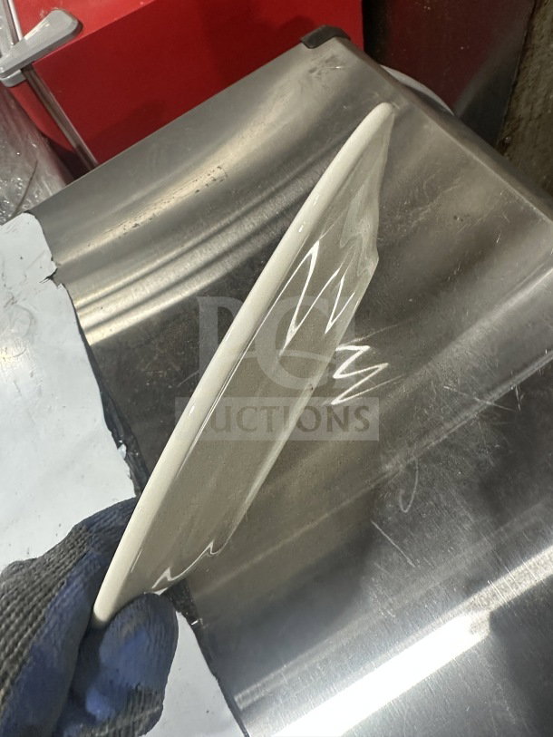 BRAND NEW Tuxon Commercial 9" Round Vitrified China Dinner Plate, Model RFA-090, shown from side; glossy finish.