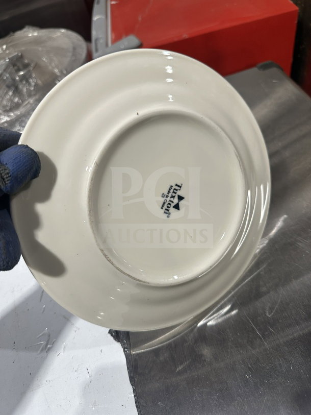 BRAND NEW Tuxon 9" vitrified china dinner plate, model RFA-090, pristine condition, 2 dozen per box.