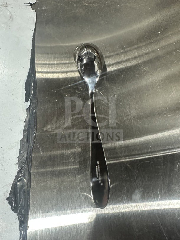 Brand new Santol 7.5" dessert spoon, Studio William Welch Series, model SAM880006, reflective stainless steel finish.