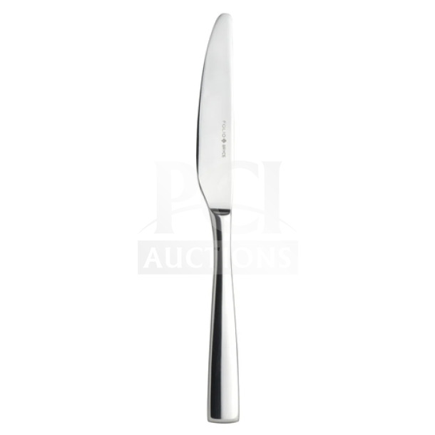 Brand new 9.25" stainless steel dinner knife, commercial grade. Sold by the dozen. Offers durability and sleek design.