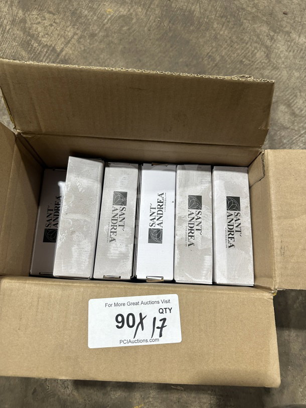 Box of 12 Sant' Andrea Mascagni stainless steel teaspoons, model T023STSF, new in packaging, extra heavy weight.