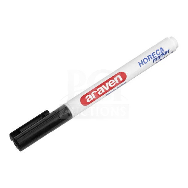 Brand new Araven Horeca black marker, food safe, with black cap; ideal for commercial use.