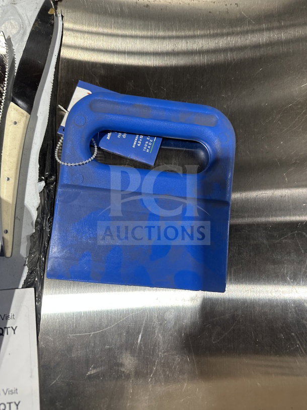 BRAND NEW! GI Metal AC-TP blue polymer dough cutter with handle, tags visible, ideal for commercial use.
