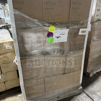Tellus 8"x8"x3" 3-compartment compostable clamshell containers, 200 per box, brand new, item 433467, eco-friendly.