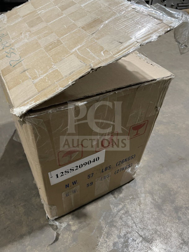American Eagle meat grinder, model AE-G12N, new in sealed box showing weight details and caution symbols.