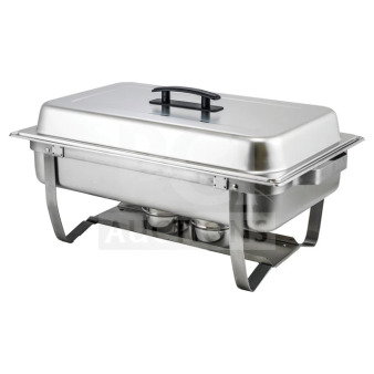 Brand new Winco commercial stainless steel chafer, 8-quart, model C4080, with folding stand, full-size.