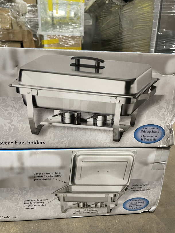 Winco Commercial Heavy Duty Stainless Steel 8 Quart Folding Stand Chafer, Model C-4080, new in packaging.