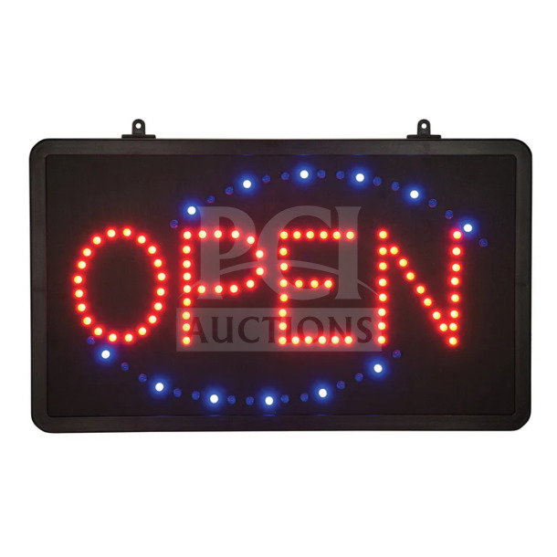 BRAND NEW Winco LED6 "Open" Sign. Rectangular, bright red and blue LEDs. Model: LED-6, SN: 84216911546.