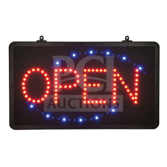 BRAND NEW Winco LED6 "Open" Sign. Rectangular, bright red and blue LEDs. Model: LED-6, SN: 84216911546.