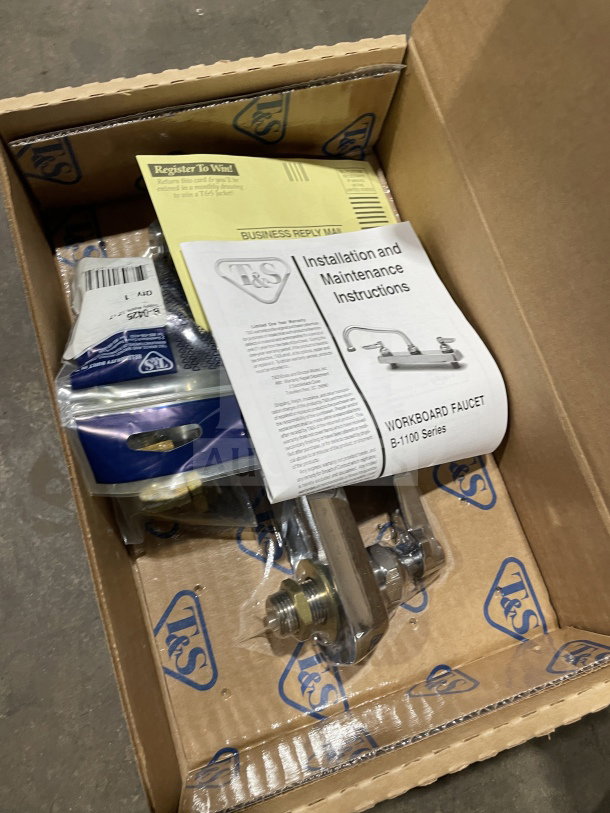 BRAND NEW T&S Commercial Wall Mounted Faucet, Model B1125LN, in original packaging with installation instructions.