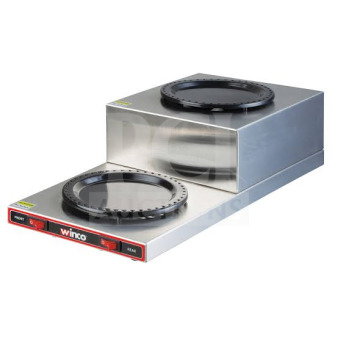BRAND NEW Winco ECW-25 stainless steel double coffee decanter warmer, commercial grade, featuring dual warming plates.
