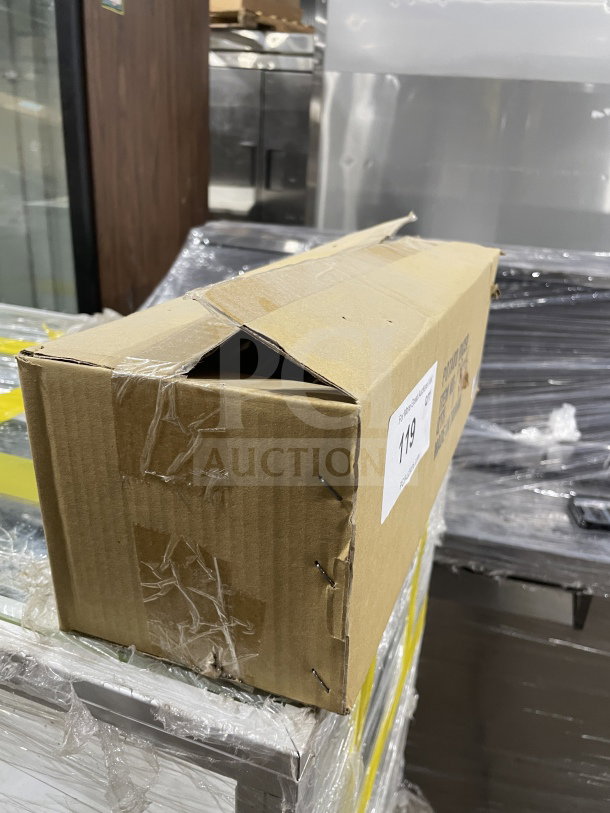 Brand new Winco PR-16 commercial stainless steel potato ricer in original cardboard packaging.