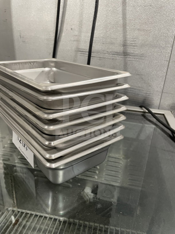 Brand new Thunder Group stainless steel steam table pans, model STPA3142, stack of seven, commercial grade.