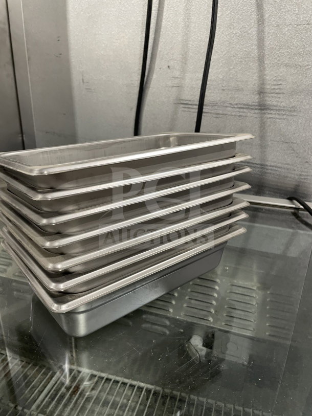 Brand new Thunder Group STPA3142 stainless steel steam table pans, commercial quality, stackable, auction item.