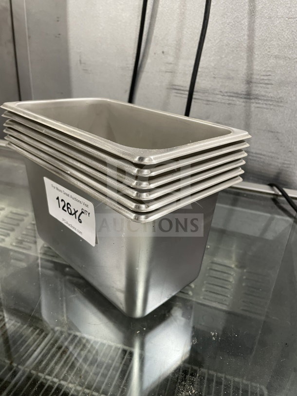 Brand new Amko stainless steel quarter-size steam table pan, model 24406, with label showing auction lot number 126.