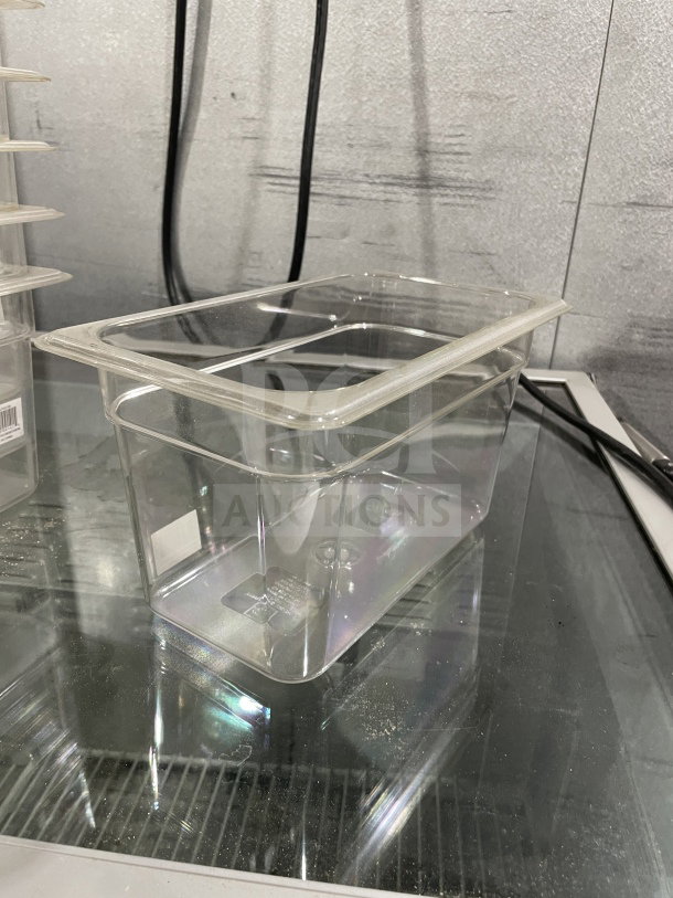 Brand new Thunder Group polycarbonate food pan, model PLPA8146, 1/4 size, 6" depth, clear, durable commercial grade.