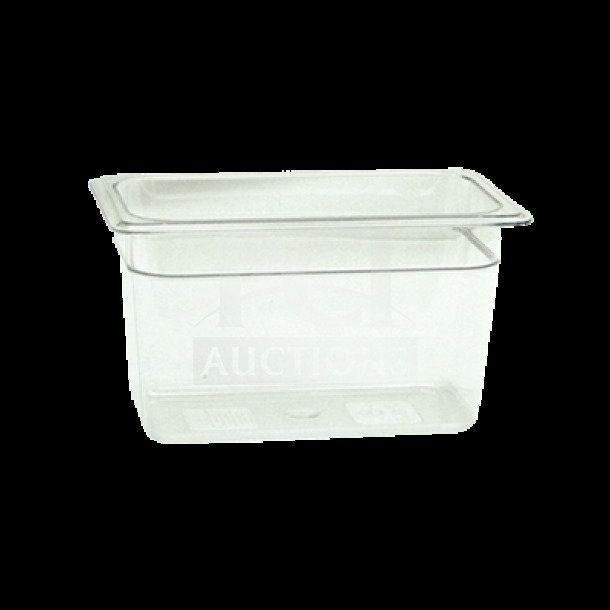 Brand new Thunder Group 1/4 size 6" polycarbonate food pan, model PLPA8146. Durable, clear, commercial-grade.