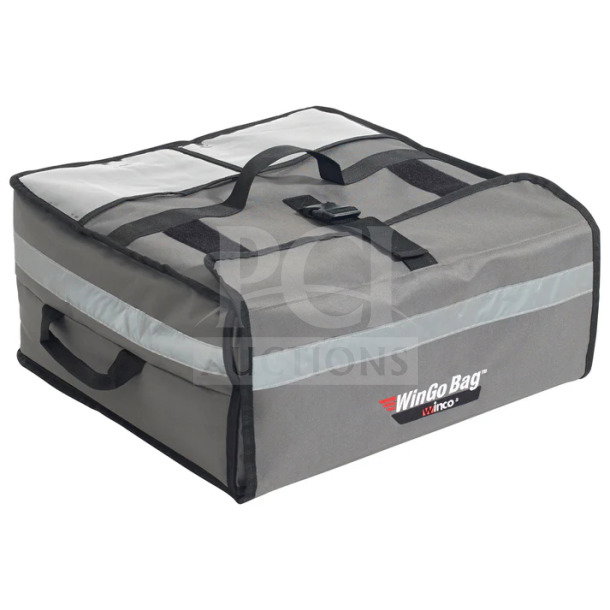 Winco Wingo Bag BGPZ-2109, large-size commercial pizza bag, brand new, gray with handles, WinGo Bag label visible.