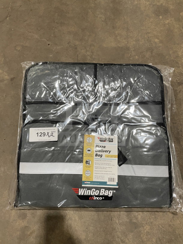 New Winco Wingo Bag Series large pizza delivery bag, Model BGPZ2109, in packaging. Holds up to six 16" boxes.