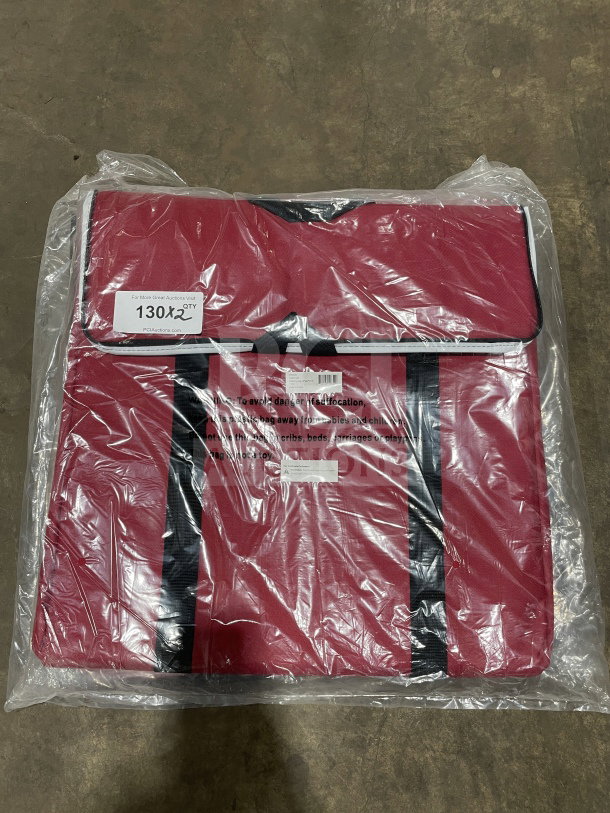 Winco Commercial Red Insulated Pizza Delivery Bag, Model BGDV22, new condition, visible tag indicating model number.