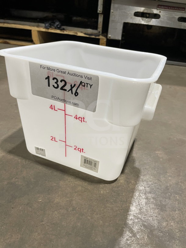 BRAND NEW Crambro 6Qt Commercial Polypropylene White Square Food Storage Container, Model PLSPT000OPP.