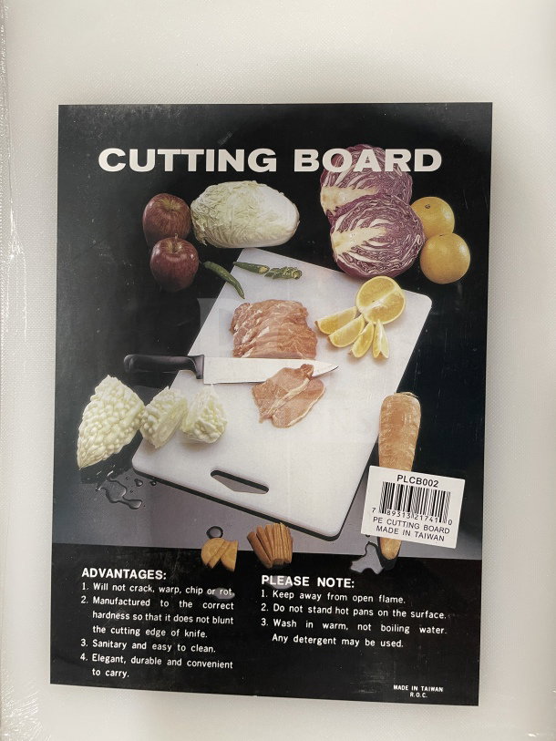 BRAND NEW Thunder Group white non-skid cutting board, model PLCB002, with handle hole. Durable, sanitary, easy to clean.