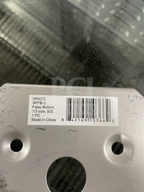 Winco SPFB-3 commercial stainless steel third-size false bottom, brand new, model SN: 842169103662, made in China.