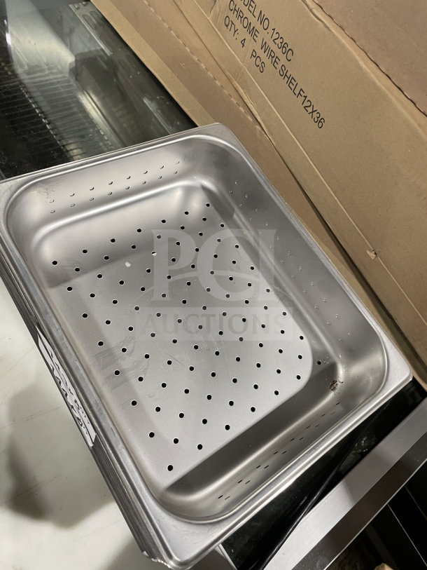 Winco SPHP2 stainless steel perforated steam pan, new condition, 2-1/2 inch depth, serial number 81294400769.
