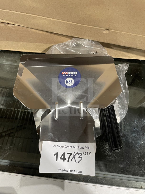 NEW Winco Prime Series stainless steel French fryer bagger with right handle, Model 1236C, NSF certified.