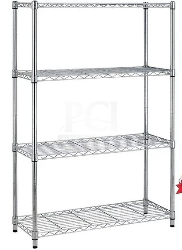 NEW Quantum 24x72" commercial wired shelf, chrome-plated carbon steel, four-tier, durable, ideal for storage.