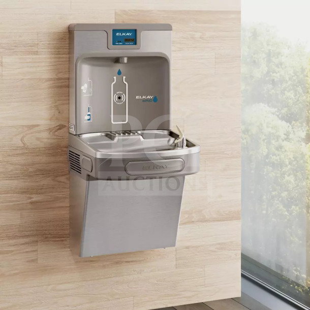 Elkay LZS8WSLP touchless hydration station, light gray granite, stainless steel cooler, filtered and refrigerated, brand new.